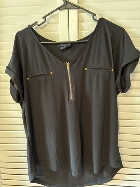 Women's Black Short-Sleeve Zip-Front Top by Eleven Feathers